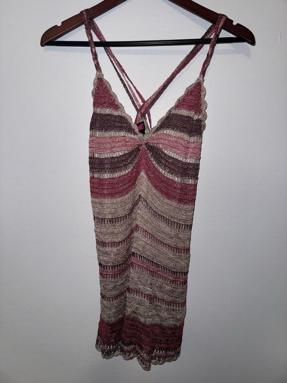 Say What? Striped Crochet Knit Tank Dress in Pink, Brown, Cream